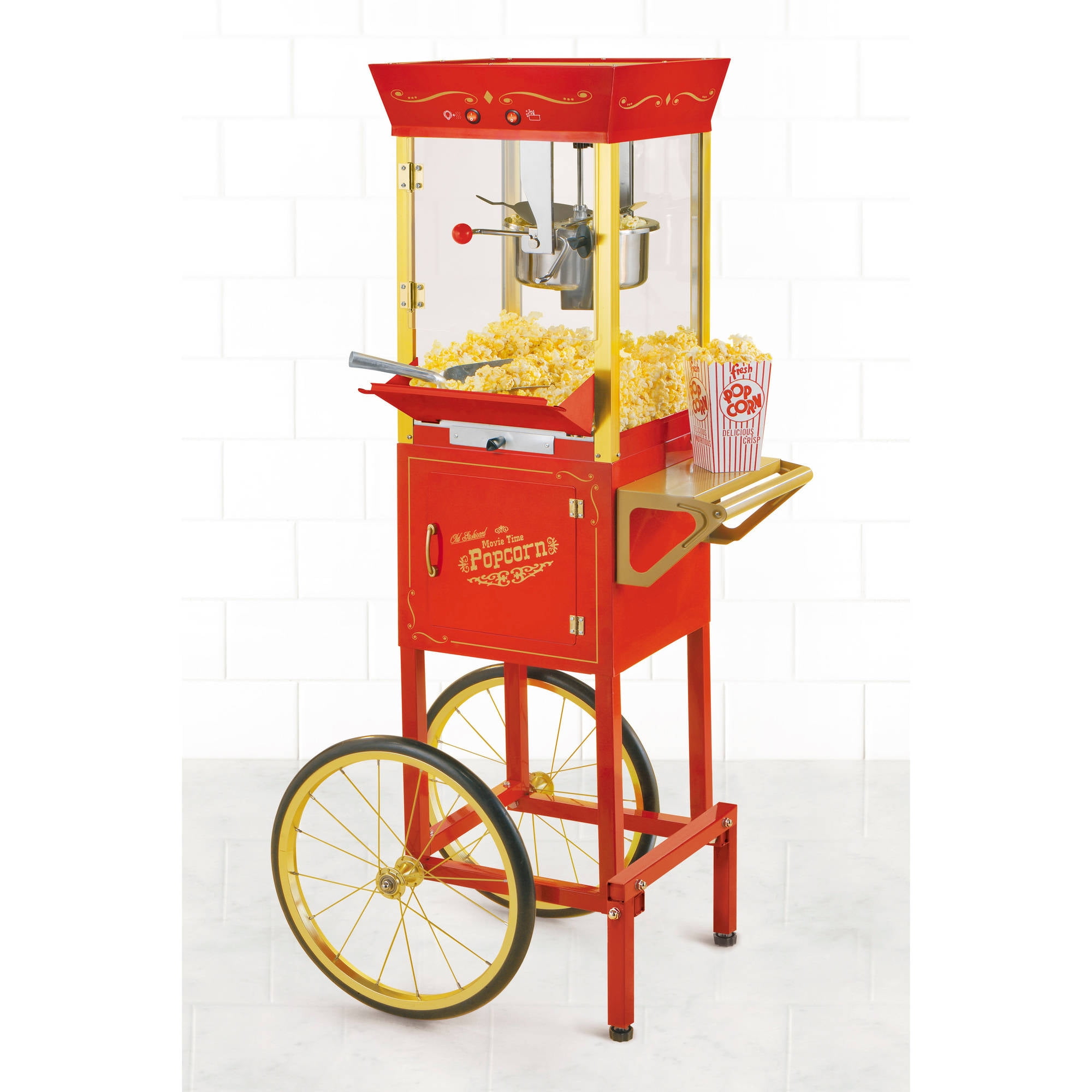 Vintage Red Stainless Steel Popcorn Maker Cart with Wheels