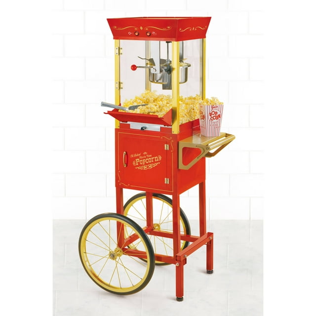 Nostalgia Appliances Popcorn Cart Vintage Movie Theatre Popcorn Machine, Red