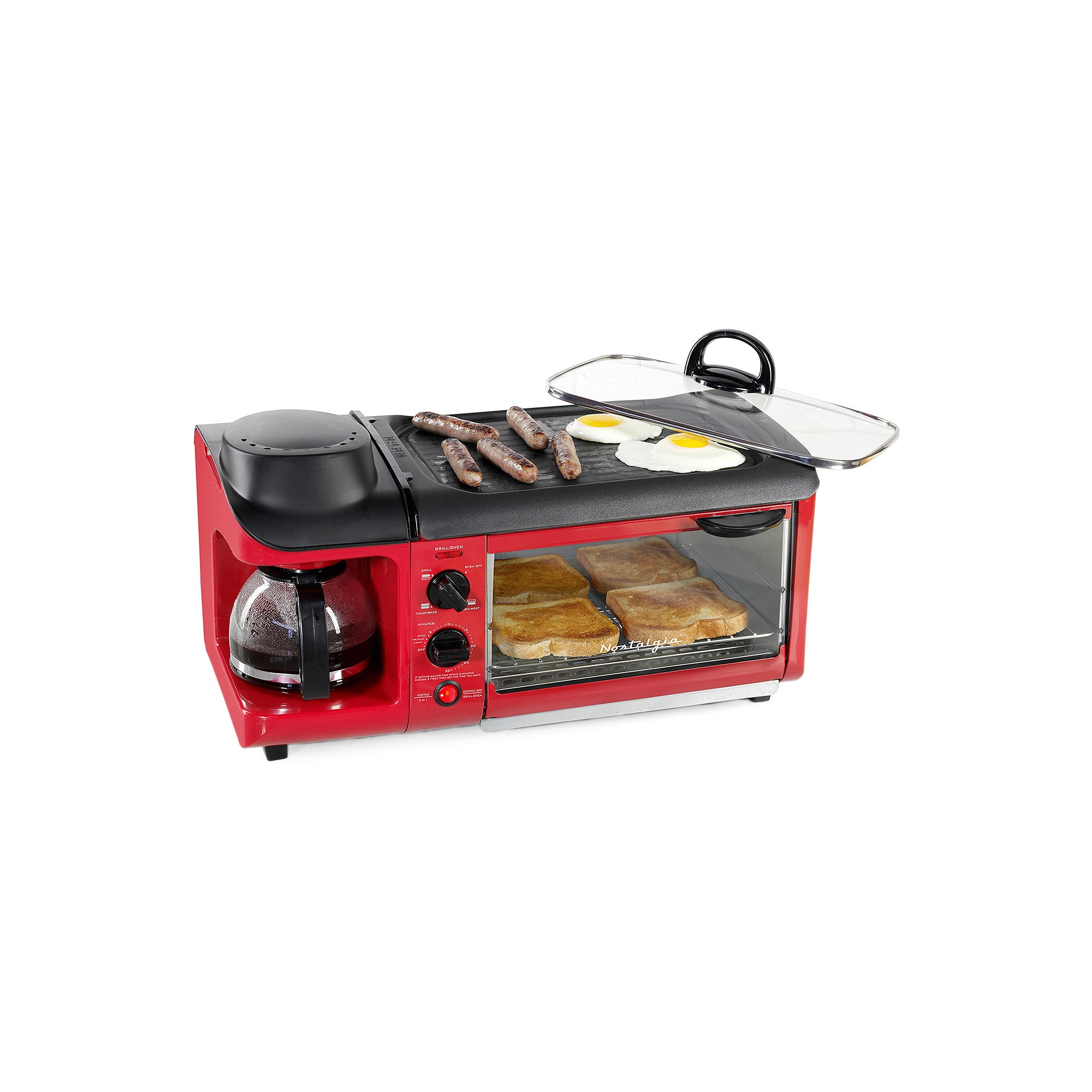 Nostalgia 3 in 1 Family Size Breakfast Station Retro Red