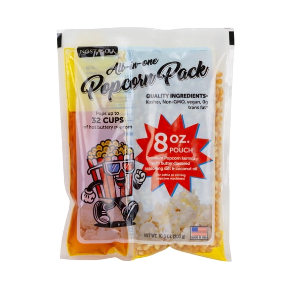 Nostalgia Popcorn Kit, 8 oz Popcorn Packs with Kernels Oil and Seasoning Salt, 32 Cups Per Batch, 24-Pack