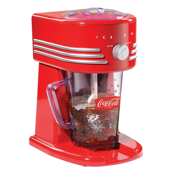 Nostalgia Coca-Cola Slushie Machine, 40 oz Ice Shaver and Slushy Maker with 2 Shaving Settings, Red