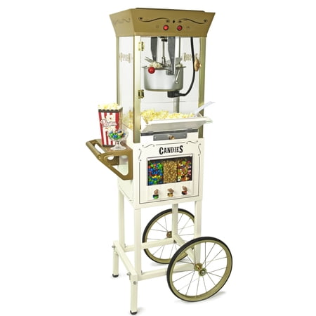 Nostalgia Candy and Snack Dispensing 8 oz. Kettle Popcorn Cart, Popcorn Popper, Ivory
