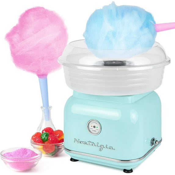 Nostalgia Retro Cotton Candy Machine, Countertop Cotton Candy Maker with Clear Rim Guard, Aqua