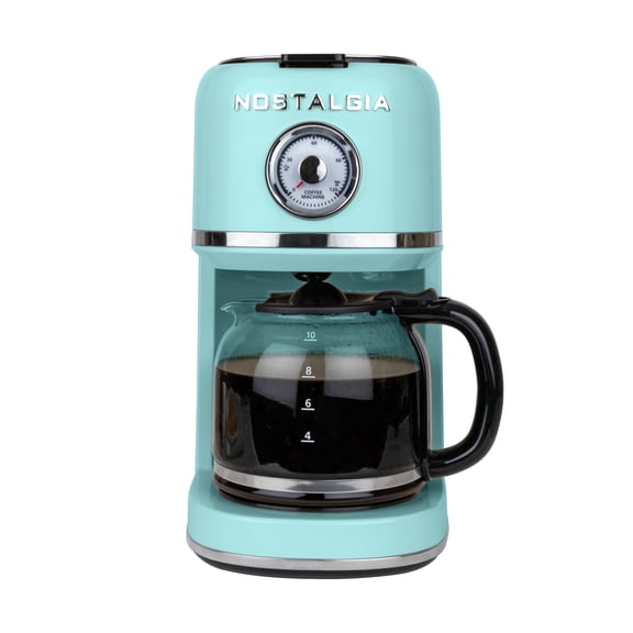 Nostalgia Retro Coffee Maker, 10-Cup One Button Brewing Classic Coffee Machine with Reusable Filter, Aqua