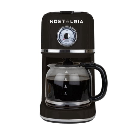 Nostalgia Retro Coffee Maker, 10-Cup One Button Brewing Classic Coffee Machine with Reusable Filter, Black
