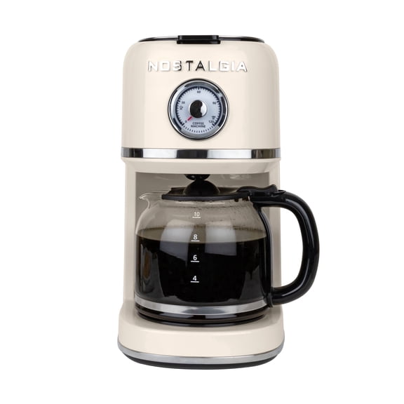 Nostalgia Retro Coffee Maker, 10-Cup One Button Brewing Classic Coffee Machine with Reusable Filter, Cream