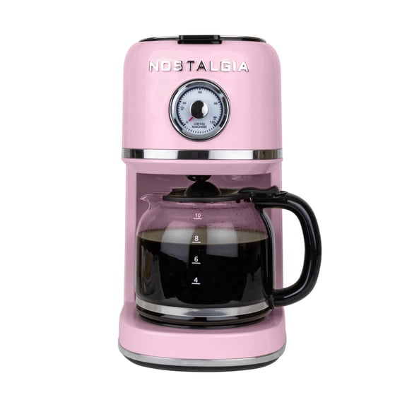Nostalgia Retro Coffee Maker, 10-Cup One Button Brewing Classic Coffee Machine with Reusable Filter, Pink