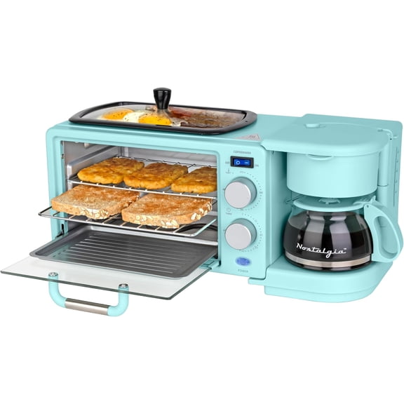 Nostalgia Classic Retro 3-in-1 Breakfast Station - Includes Egg and Veggie Steamer, Non-Stick Griddle, and Wide 2-Slot Toaster - Versatile Breakfast Maker Cooking Station with Toasting Control