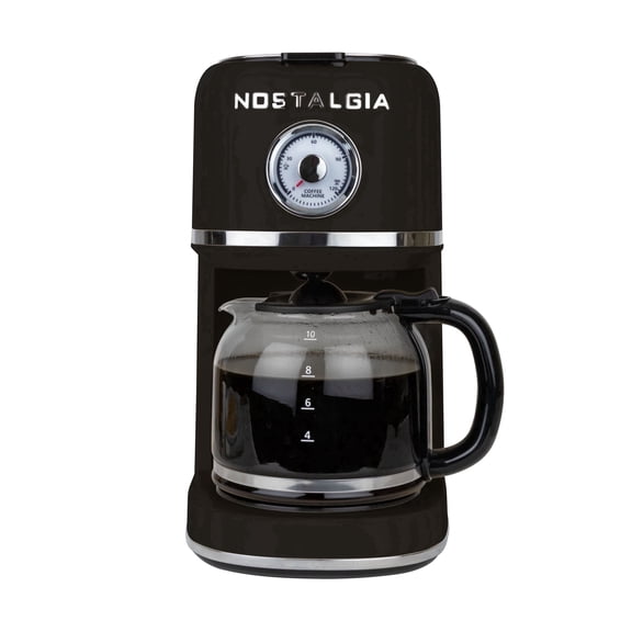 Nostalgia Classic Retro Coffee Maker, 10-Cup One Button Brewing Coffee Machine with Reusable Filter, Black