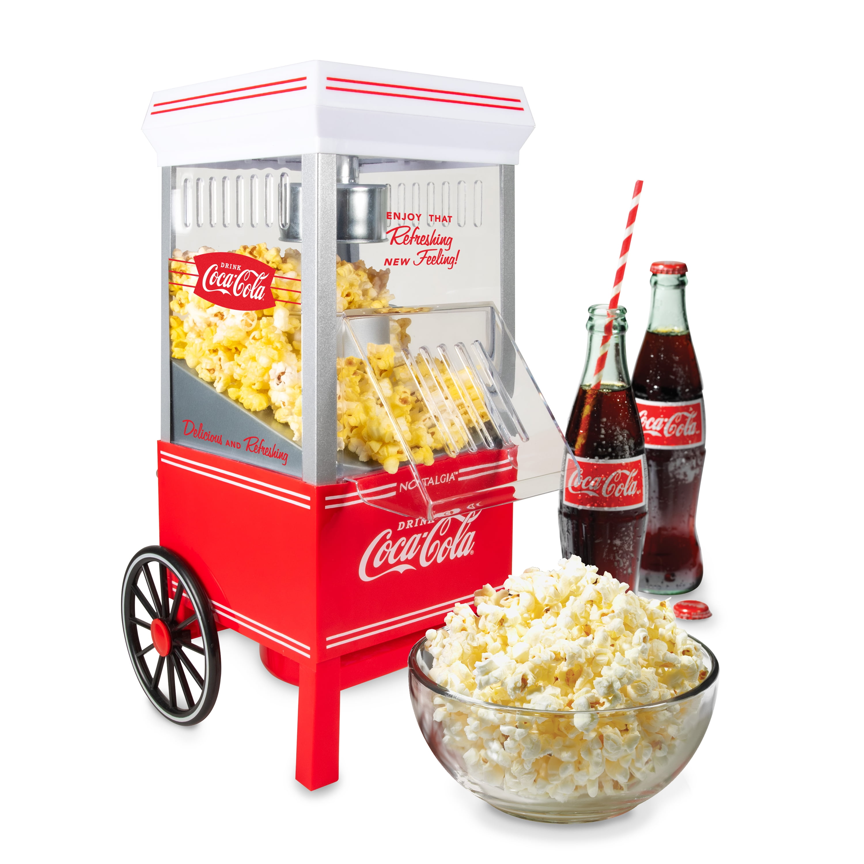 Nostalgia Coca-Cola 12-Cup Hot Air Popcorn Maker, Red, Healthy