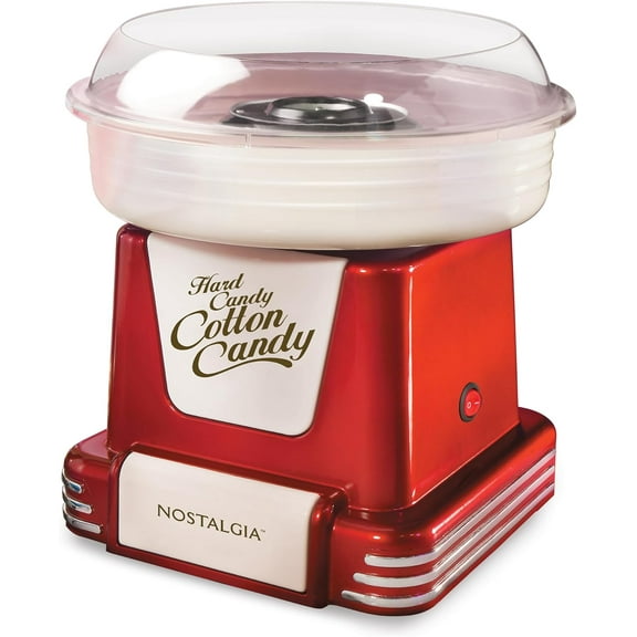 Nostalgia Cotton Candy Machine - Retro Cotton Candy Machine for Kids with 2 Reusable Cones, 1 Sugar Scoop, and 1 Extractor Head – Red