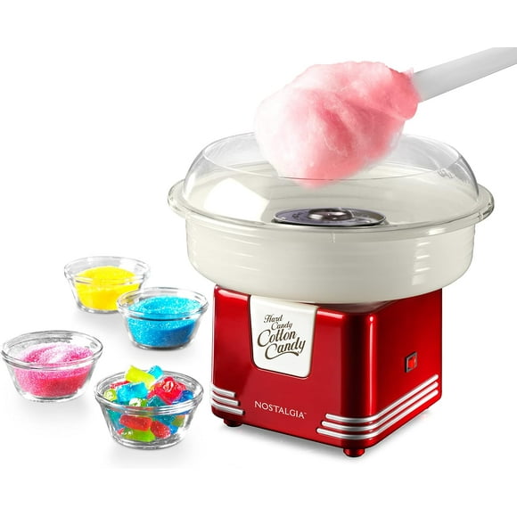 Nostalgia Cotton Candy Machine with 2 Reusable Cones, 1 Sugar Scoop, and 1 Extractor Head, Red
