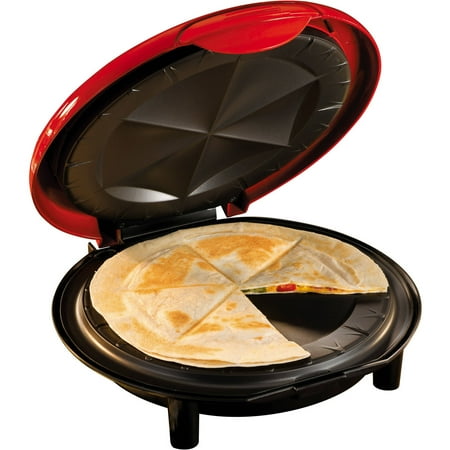 Nostalgia 6-Wedge Electric Quesadilla Maker with Removable Tray and Extra Stuffing Latch, 8-Inch, Red