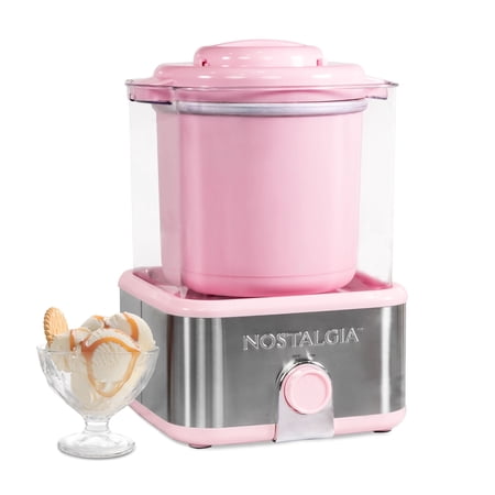 Nostalgia Electric Ice Cream Maker with 2-Qt Double Insulated Gel Canister & Stainless Steel Base - Makes Sorbet, Soft Serve, and Frozen Yogurt - Pink