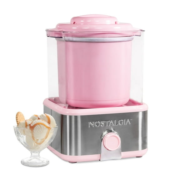 Nostalgia Electric Ice Cream Maker with 2-Qt Double Insulated Gel Canister & Stainless Steel Base - Makes Sorbet, Soft Serve, and Frozen Yogurt - Pink