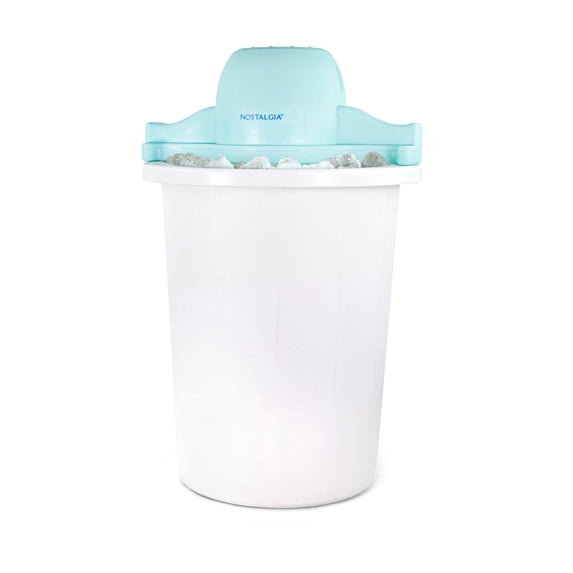Nostalgia 6-Quart Ice Cream Machine, Parlor Style Electric Ice Cream Maker, White and Blue