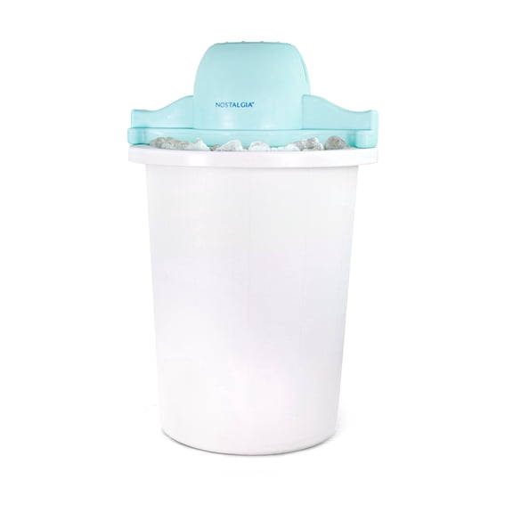 Nostalgia 6-Quart Ice Cream Machine, Parlor Style Electric Ice Cream Maker, White and Blue