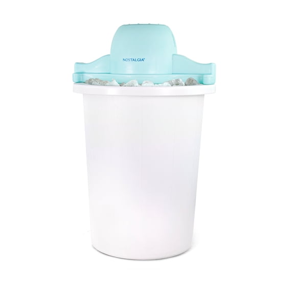 Nostalgia 6-Quart Ice Cream Machine, Parlor Style Electric Ice Cream Maker, White and Blue