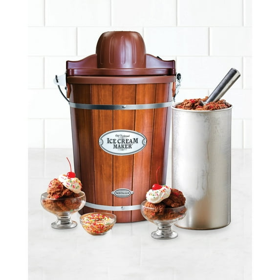 Nostalgia Wood Bucket Electric 6 Qt. Ice Cream Maker