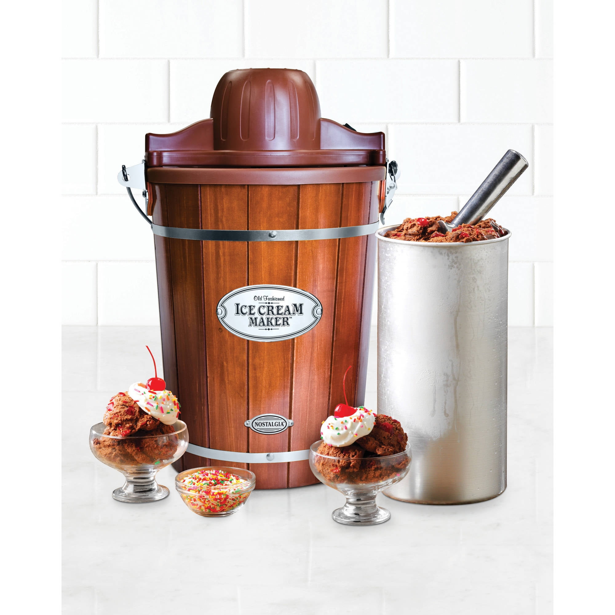 Nostalgia Dark Wood 6 Qt Automatic Ice Cream Maker