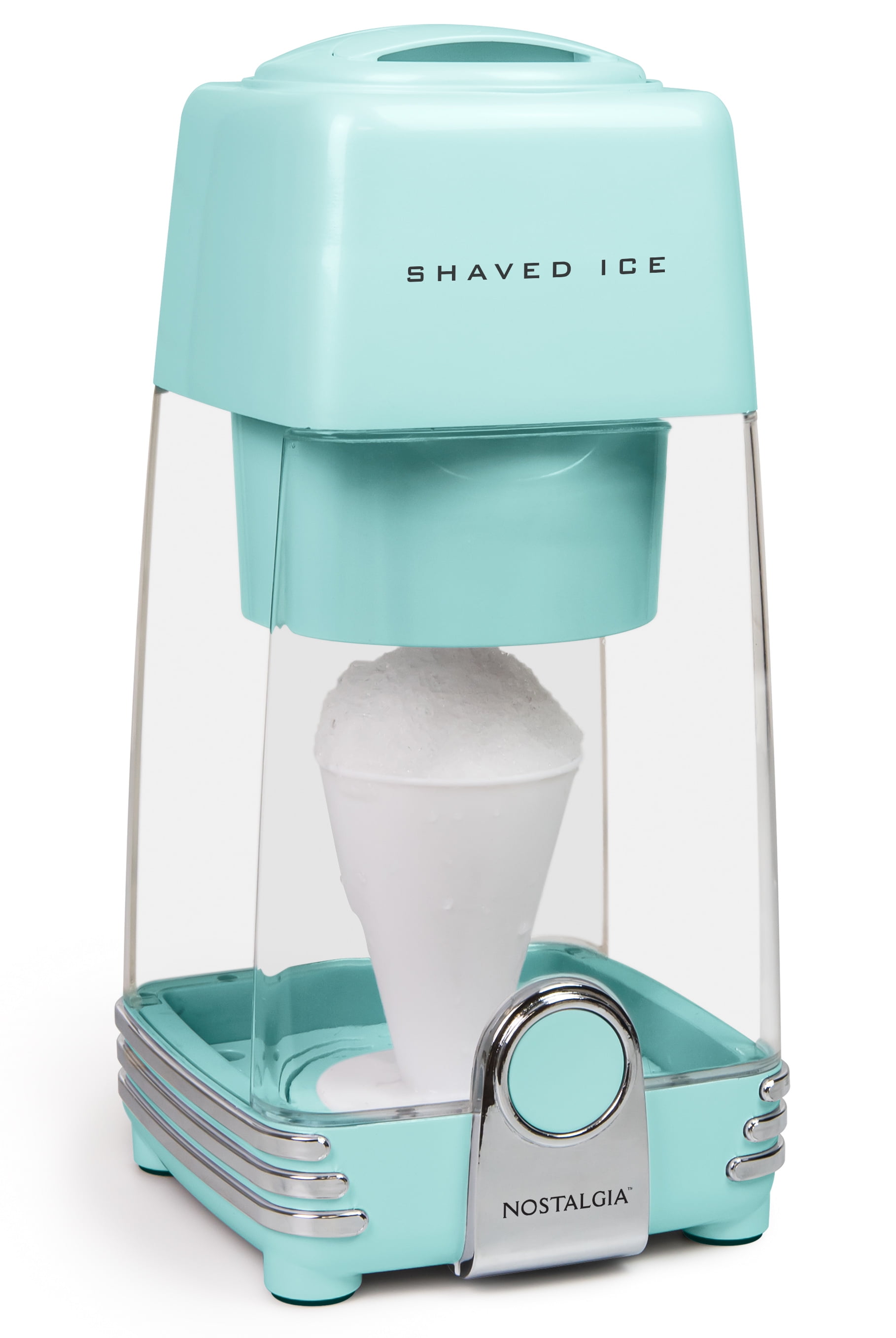 Nostalgia Electric Shaved Ice and Snow Cone Maker, Reusable Cone and 2 Ice Molds Included, Personal Size, Retro Style, Aqua