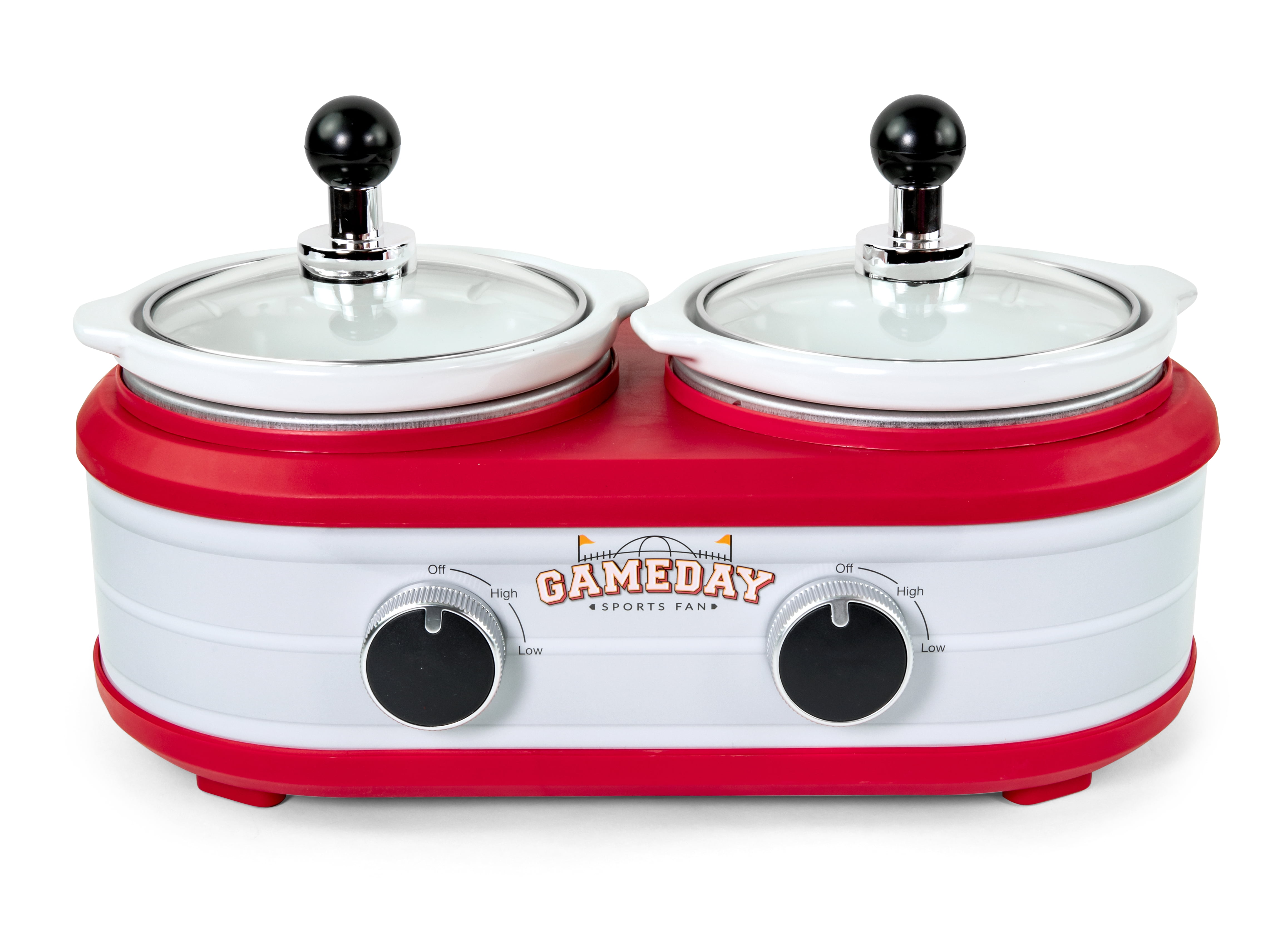 Red and White Stainless Steel Dual Section Slow Cooker