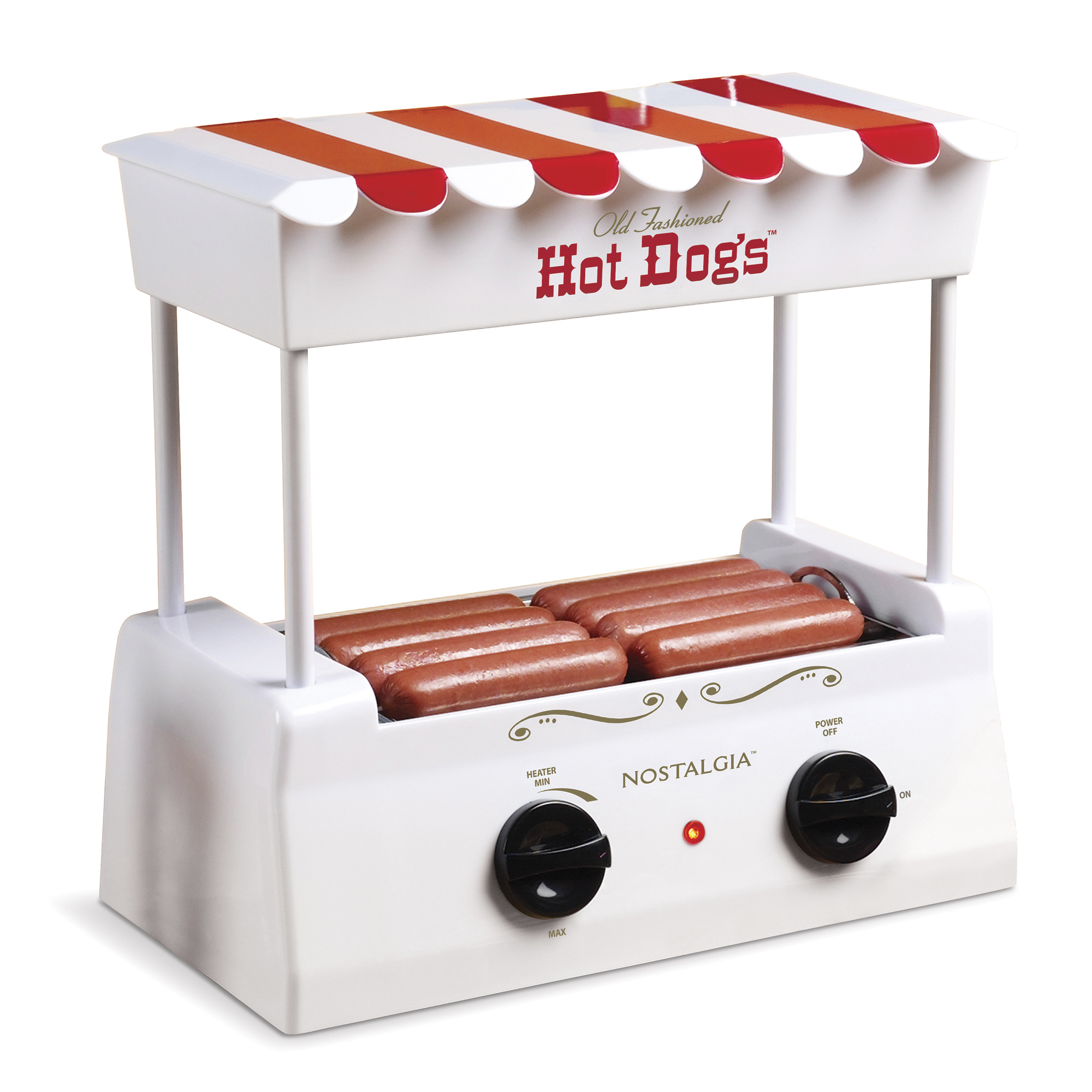 Nostalgia HDR565 Countertop Hot Dog Roller and Warmer, 8 Regular Sized or 4 Foot Long Hot Dogs and 6 Bun Capacity – White - image 1 of 4