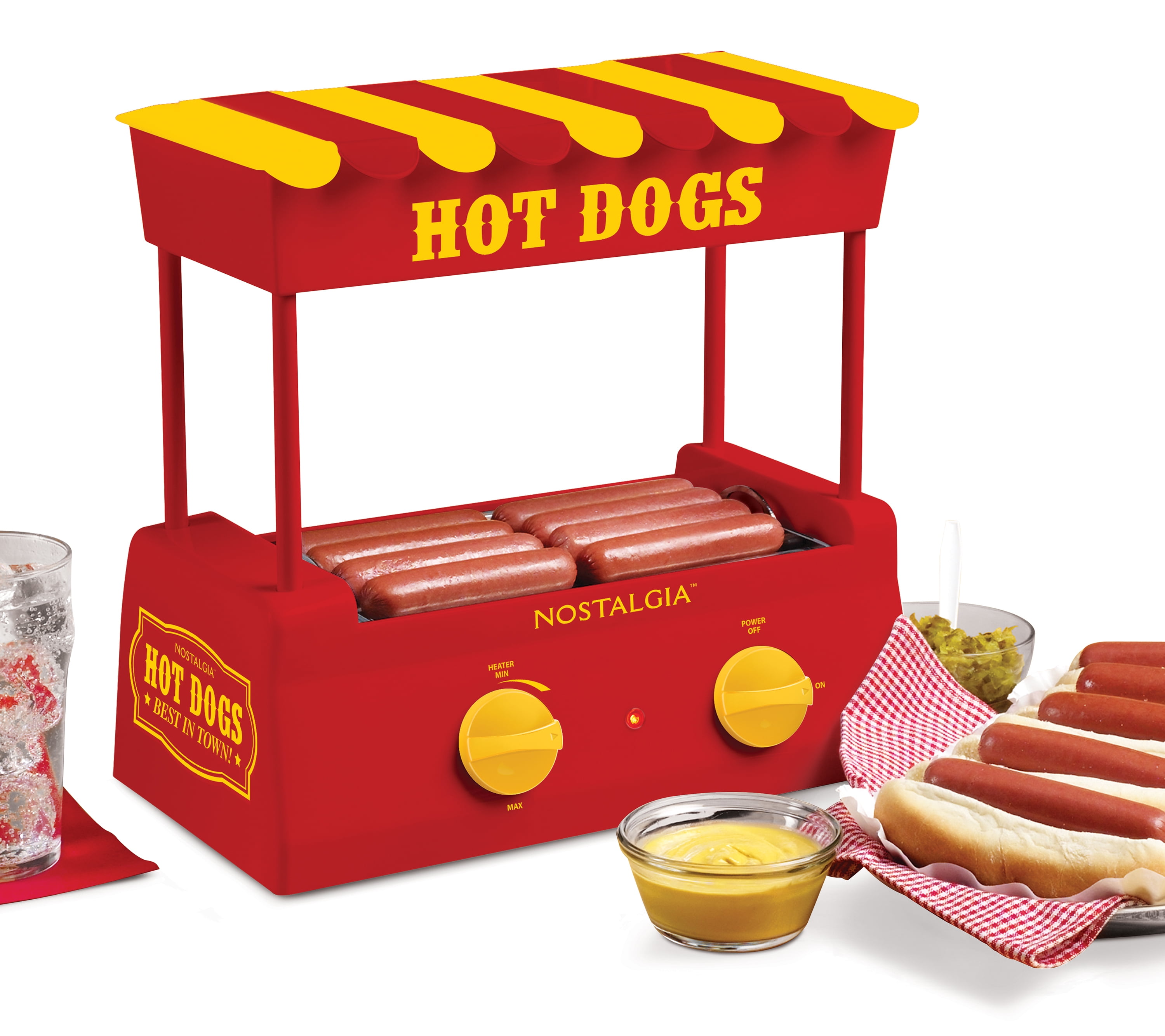 Nostalgia Hot Dog Maker: 8 Capacity Cooker with Rotating Grill