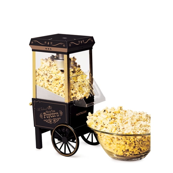 Nostalgia Hot Air Popcorn Maker, 12-Cup Countertop Popcorn Machine with Measuring Cup, Black