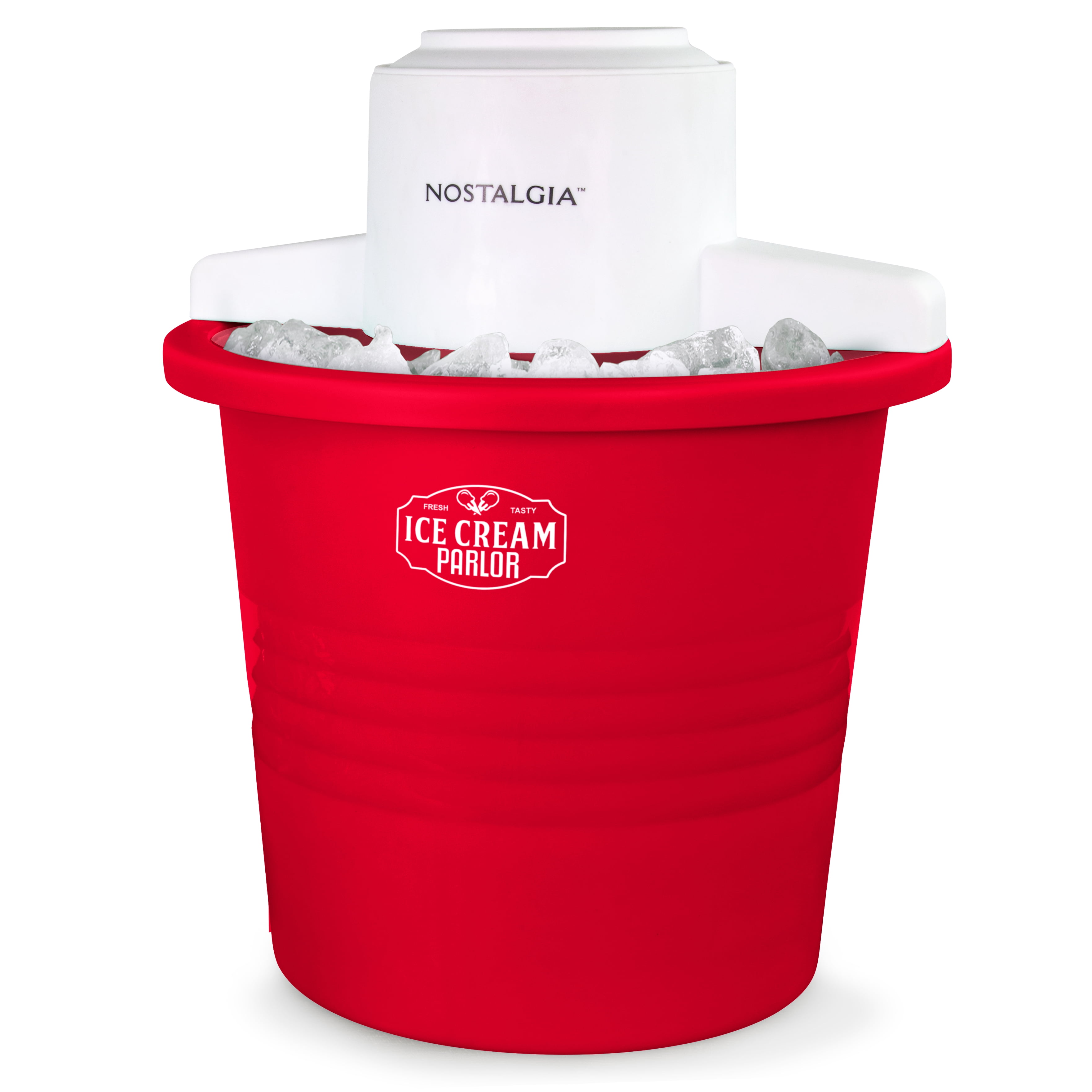 Nostalgia 4 qt. Ice Cream Machine, Electric Ice Cream Maker with Transparent Lid, Red