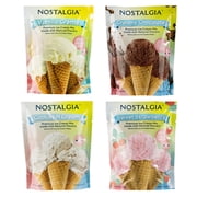 Nostalgia Ice Cream Mix Variety Pack, Vanilla Cr me, Chocolate, Strawberry, and Cookies N Cream, 4 Pack 8oz Pouches, Gluten-Free Dessert Mix
