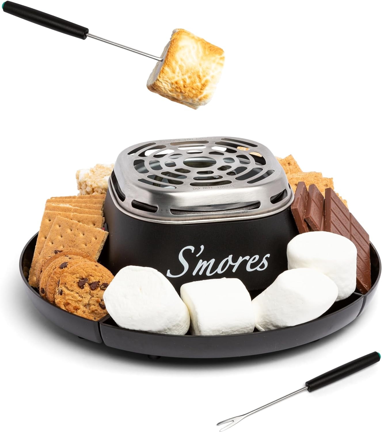 Nostalgia Indoor Smores Maker Smores Kit, Electric Smore Maker with 4 Marshmallows Roasting Forks, Black