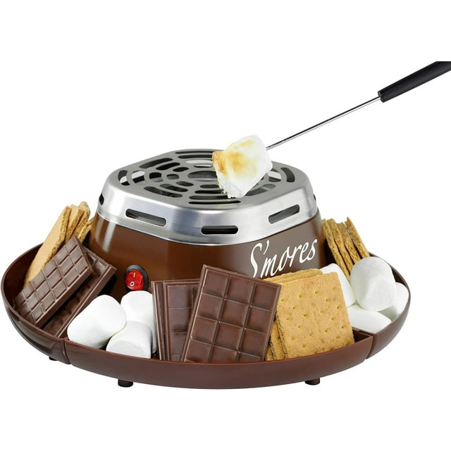 Nostalgia Indoor Electric Smores Maker Smores Kit with 4 Marshmallows Roasting Forks, Brown