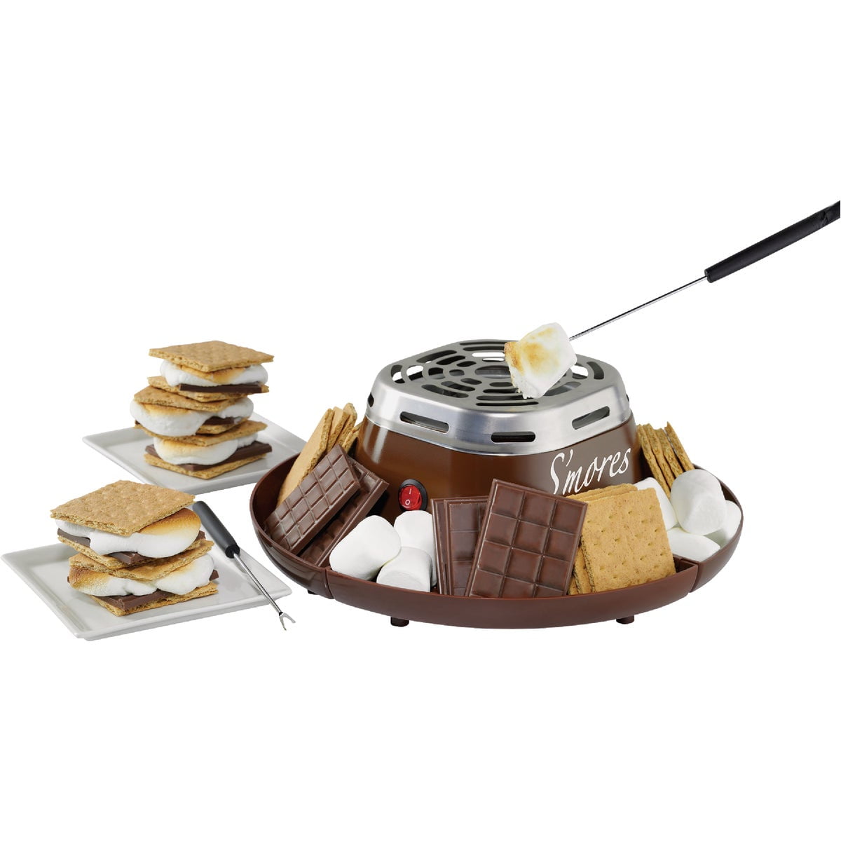 Indoor Electric Stainless Steel S'mores Maker with Brown Tray