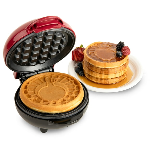 Nostalgia MyMini Turkey Shaped Mini Waffle Maker with Cool-Touch Handles, 550W, Maroon