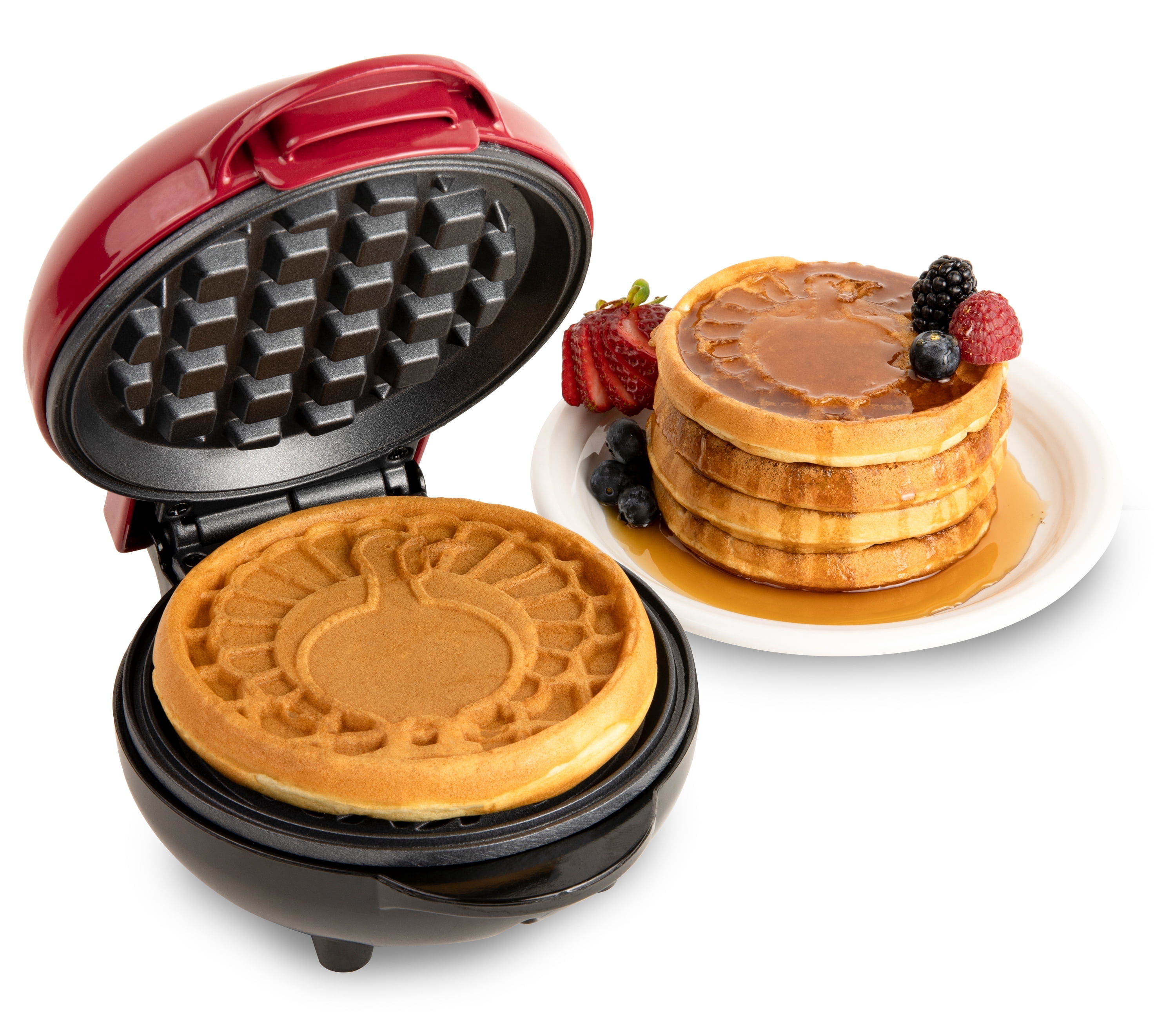Nostalgia MyMini Turkey Shaped Mini Waffle Maker with Cool-Touch Handles, 550W, Maroon