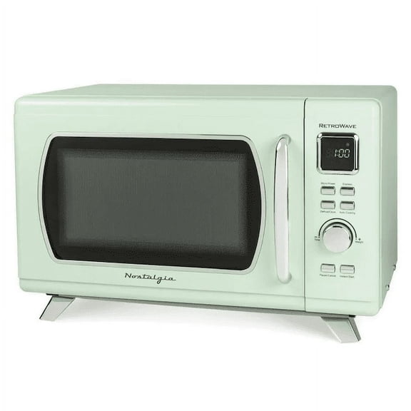 Nostalgia MCMO9FTSG Mid-Century Retro 0.9 Cu. Ft. 900-Watt Countertop Microwave Oven With LED Display, Seafoam Green