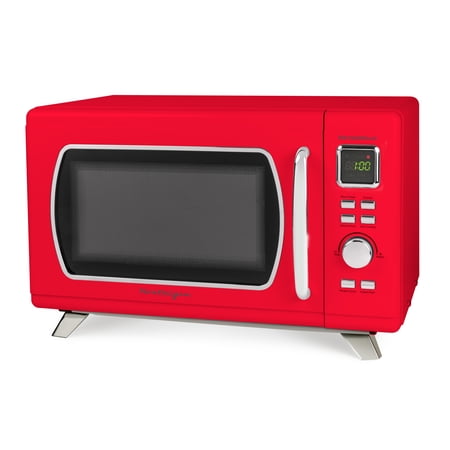 Nostalgia Mid-Century Retro Countertop Microwave Oven - Large 900-Watt - 0.9 cu ft - 8 Pre-Programmed Cooking Settings - Digital Clock - Kitchen Appliances - Red