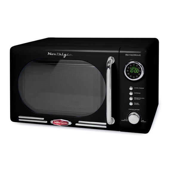 Nostalgia 0.7 cu ft Retro Microwave Oven, 700W Countertop Microwave Oven with LED Display, Black