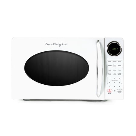 Nostalgia Modern Retro Countertop Microwave Oven - 900-Watt - 0.9 cu ft - 12 Pre-Programmed Cooking Settings - Digital Clock - Kitchen Appliances - White