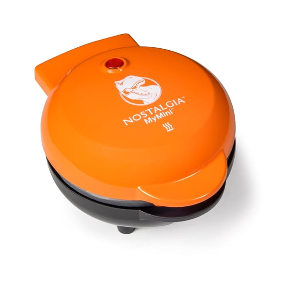 Nostalgia MyMini Dinosaur Shaped Mini Waffle Maker with Non-Stick Surface, 550W, Orange