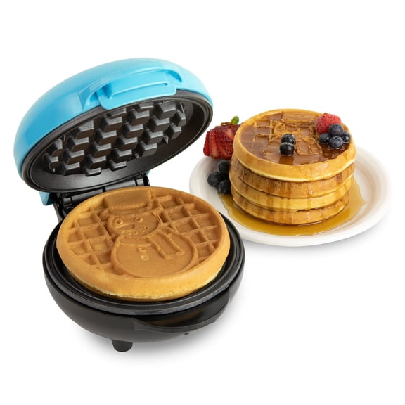 Nostalgia MyMini Personal Electric Snowman Waffle Maker, 5-Inch Cooking Surface, Waffle Iron for Hash Browns, French Toast, Grilled Cheese, Quesadilla, Brownies, Cookies, Blue Y101