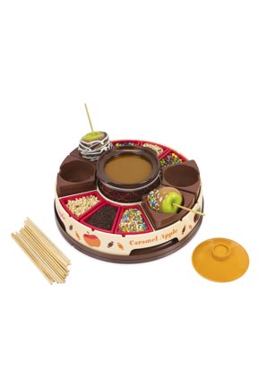 Lazy Susan Chocolate Fondue Pot and Caramel Apple Party Set with 16 oz Melting Pot and 25 Sticks