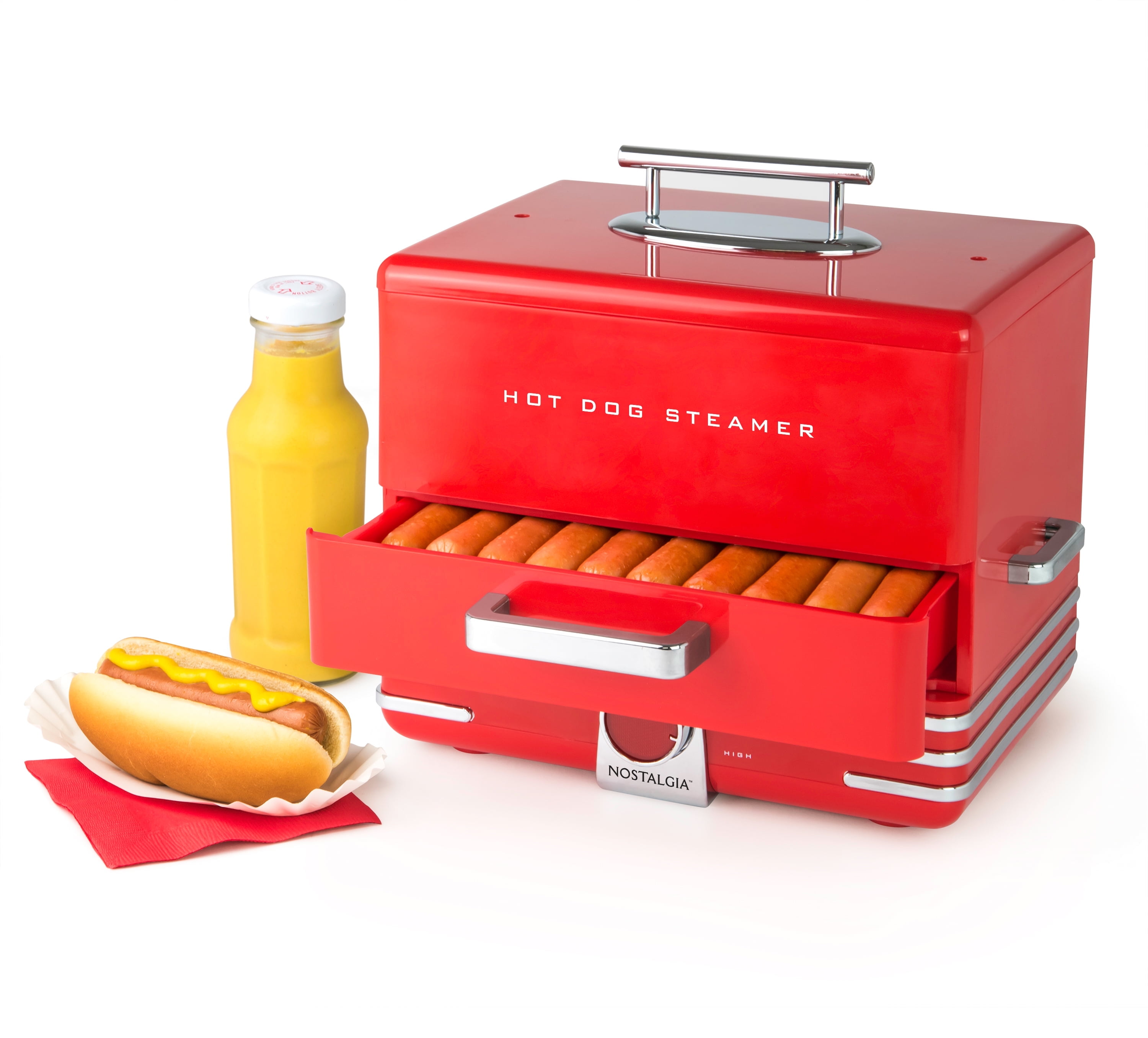 Nostalgia Hot Dog Machine Maker & Bun Warmer, NHDS206RD Steamer