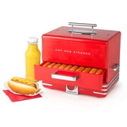 Nostalgia Retro Hot Dog Steamer, Large Hot Dog Cooker with Bun Warming Tray, 600W, Red