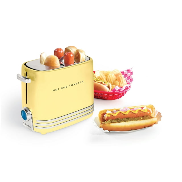 Nostalgia NHDT900YW PopUp 2 Hot Dog and Bun Toaster With Mini Tongs