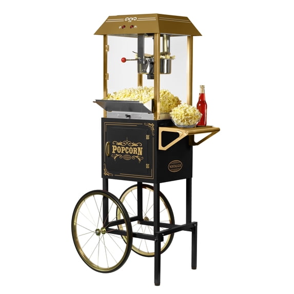 Nostalgia Popcorn Maker Cart, Vintage Movie Theater Popcorn Machine with 10 oz Stainless Steel Kettle, Black