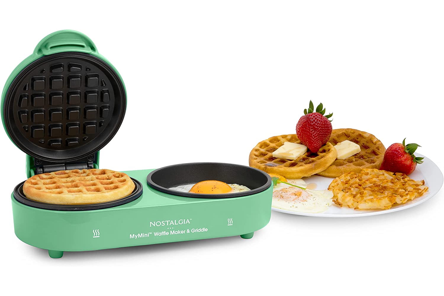 Nostalgia NMWFGR5GR MyMini Personal Electric Waffle Maker and Griddle,  Green 
