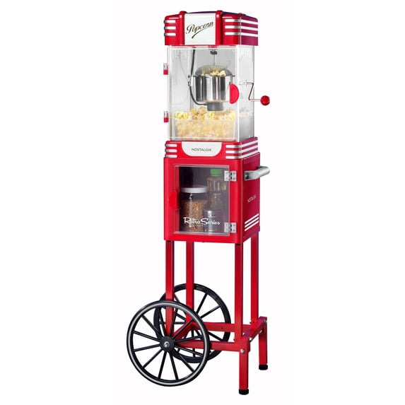 Nostalgia Popcorn Maker Cart, Vintage Movie Theater Popcorn Machine with 2.5 oz Kettle, Retro Red