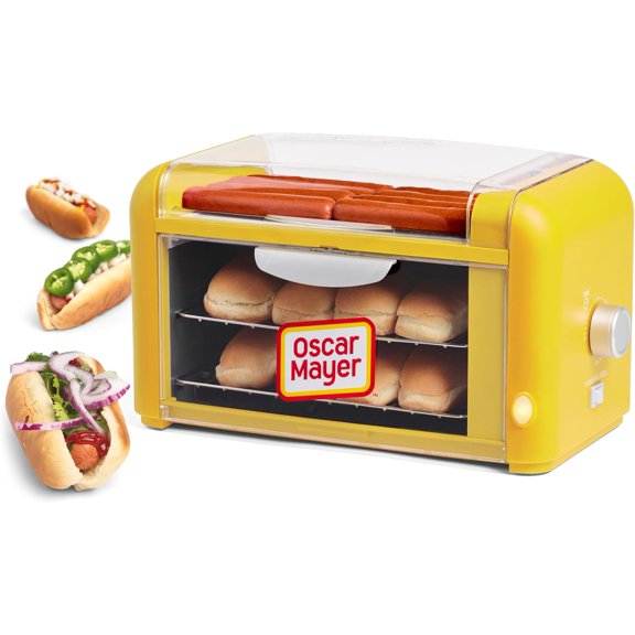 Nostalgia Oscar Mayer Extra Large Countertop 8 Hot Dog Roller and Bun Toaster Oven - Stainless Steel Rollers and Non-stick Warming Racks - Adjustable Timer